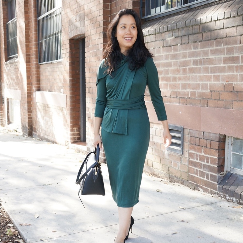 The Fold London Marylebone Dress in Dark Green Silk Jersey